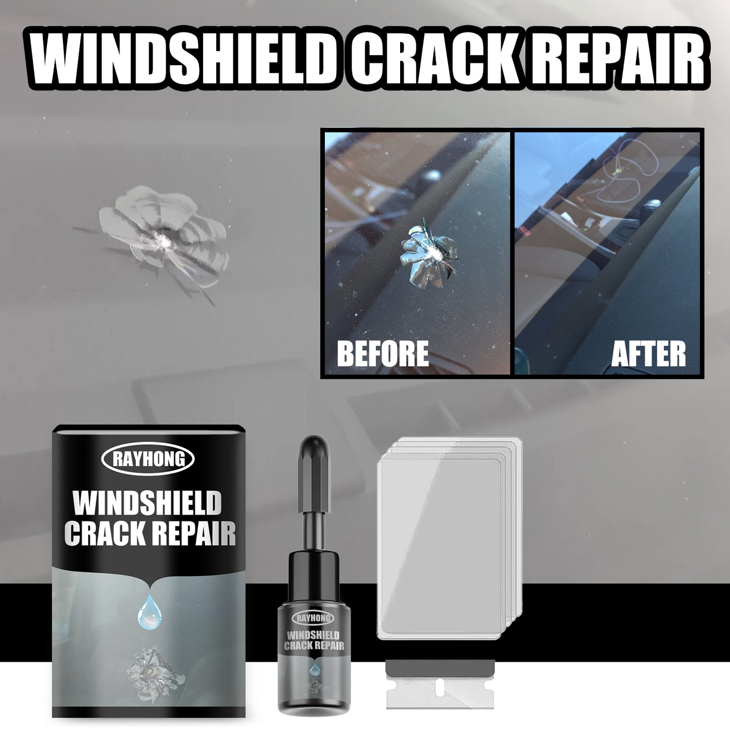 Car Windshield Repair Kit, Automotive Windshield Chip Crack Gone Repair Tool, Windshield Crack Repair Resin Based Kit, Easy Durables, Quick Fix for Chips, Cracks, Star-Shaped Crack, 20ML